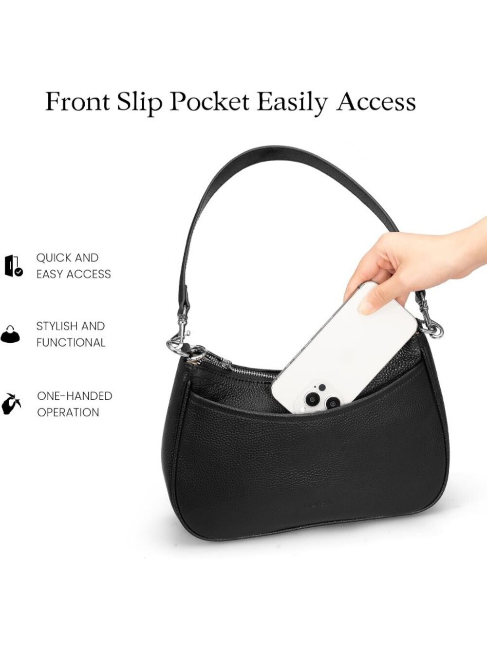 Women's Black Genuine Leather Fashion Anti Theft Trendy Purse with RFID Handbag - Picture 4 of 6